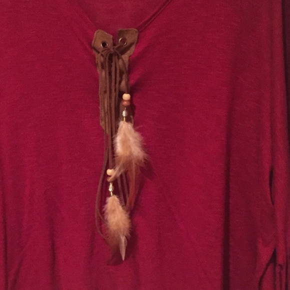 Vintage Havana Maroon fringe tunic Sz S - Picture 2 of 4